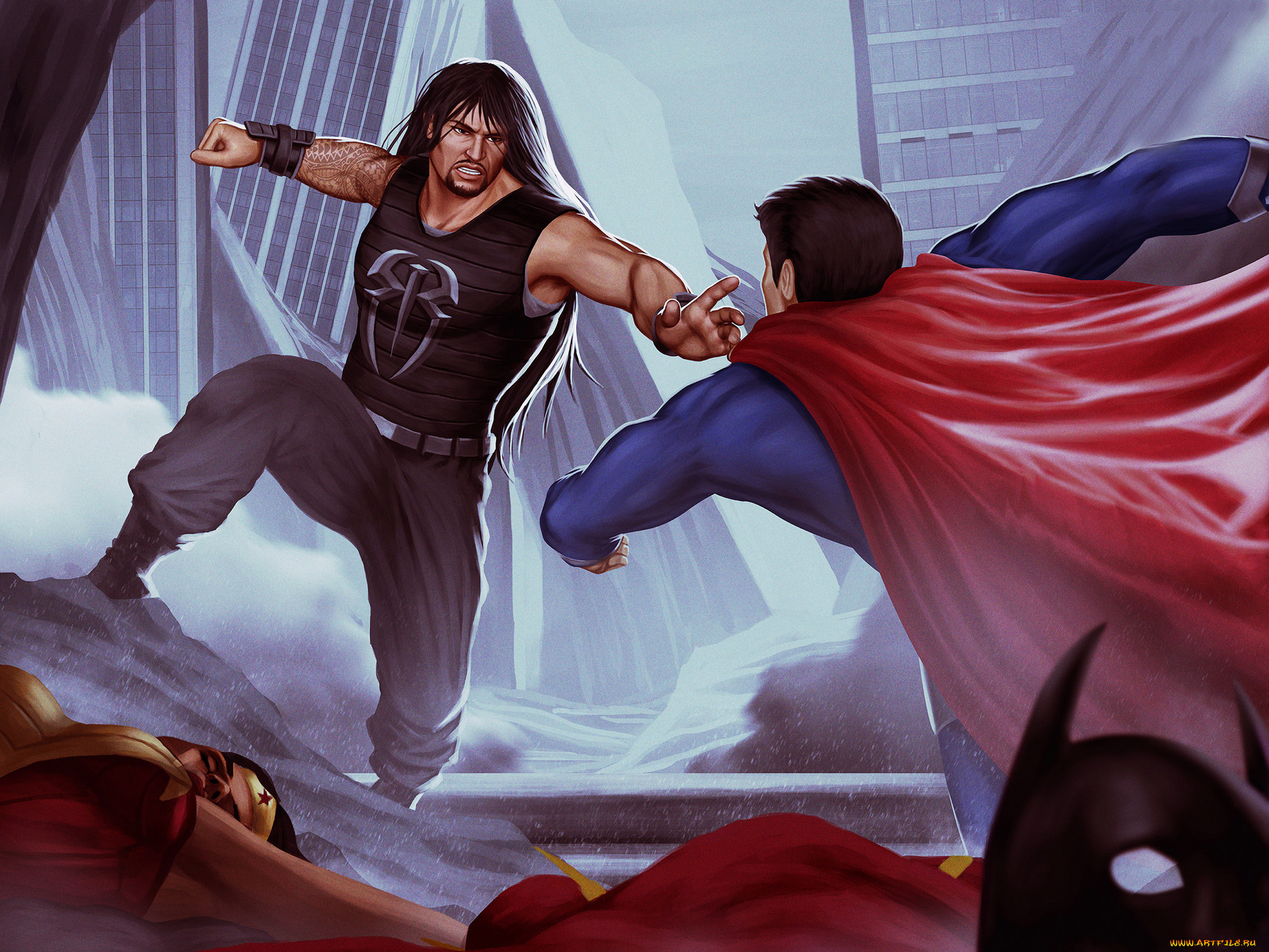 , , punch, superman, roman, reigns